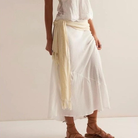 Free People Sweet On You Bias Semi Sheer Slip Skirt in Clean Ivory Large - Picture 1 of 6
